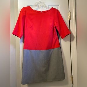 Eliza J. Sheath Short Sleeve Dress. Color block red, gray and navy. Size 8p.
